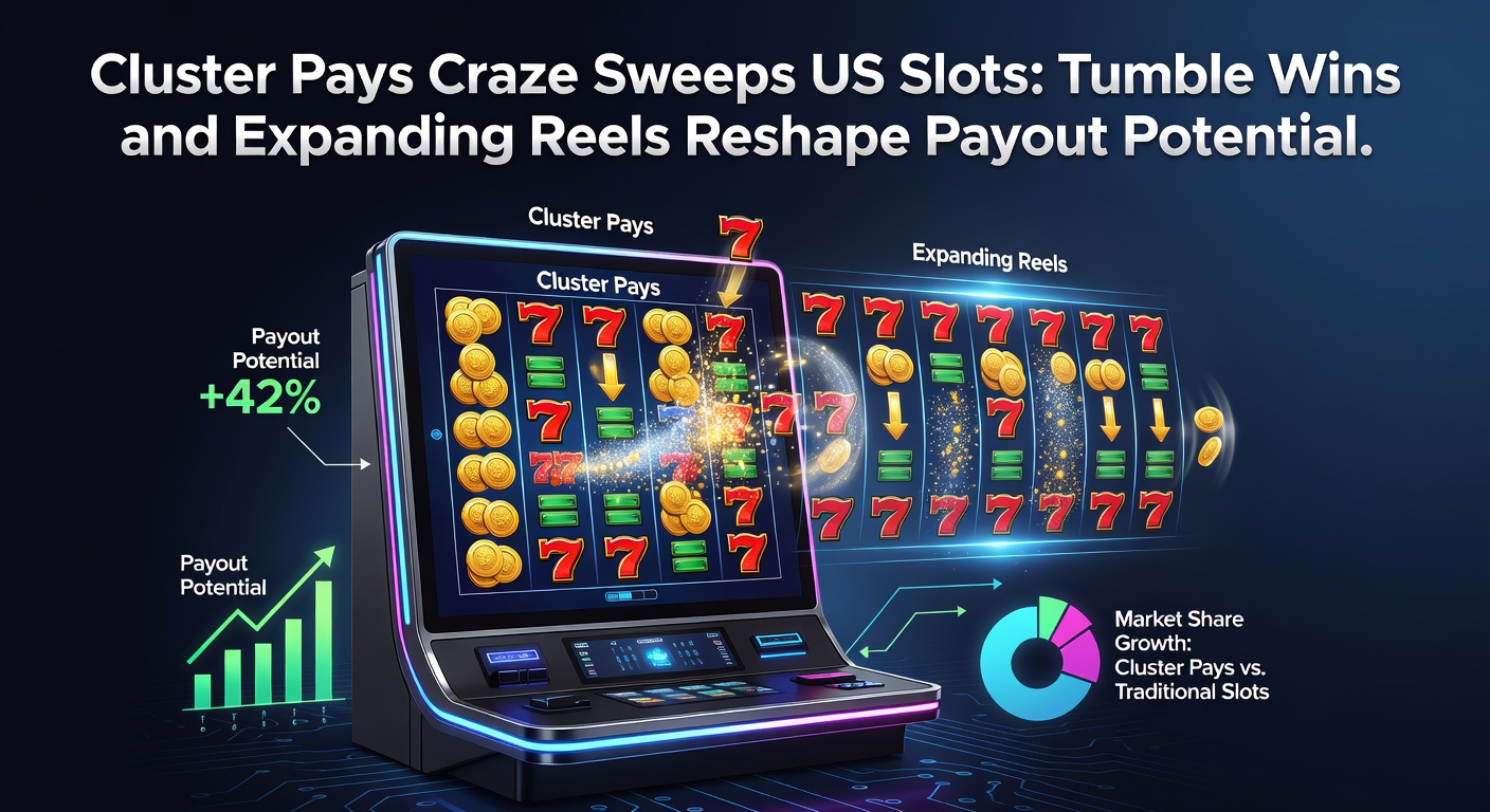 Close-up of expanding reels in a cluster pays slot, with grid growing from 6x6 to 8x8 amid cascading symbols and glowing multipliers