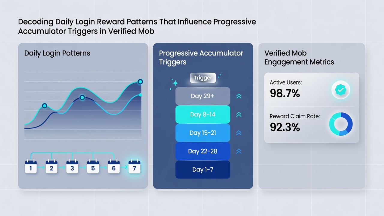 Analytics dashboard displaying progressive accumulator growth curves tied to daily login streak data points