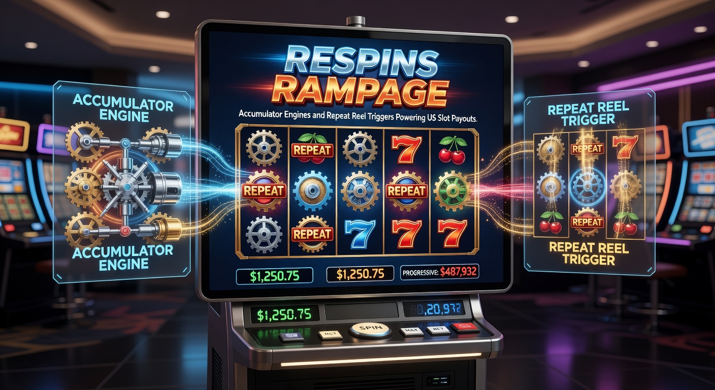 Close-up of a slot interface displaying accumulator meters filling up alongside repeating reel triggers during a high-stakes respin sequence